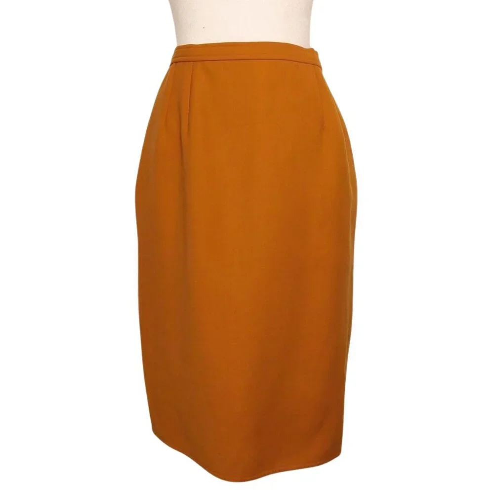Oscar de la Renta Knee Length Wool Skirt Size 12 Burnt Orange / Rust - Picture 1 of 4